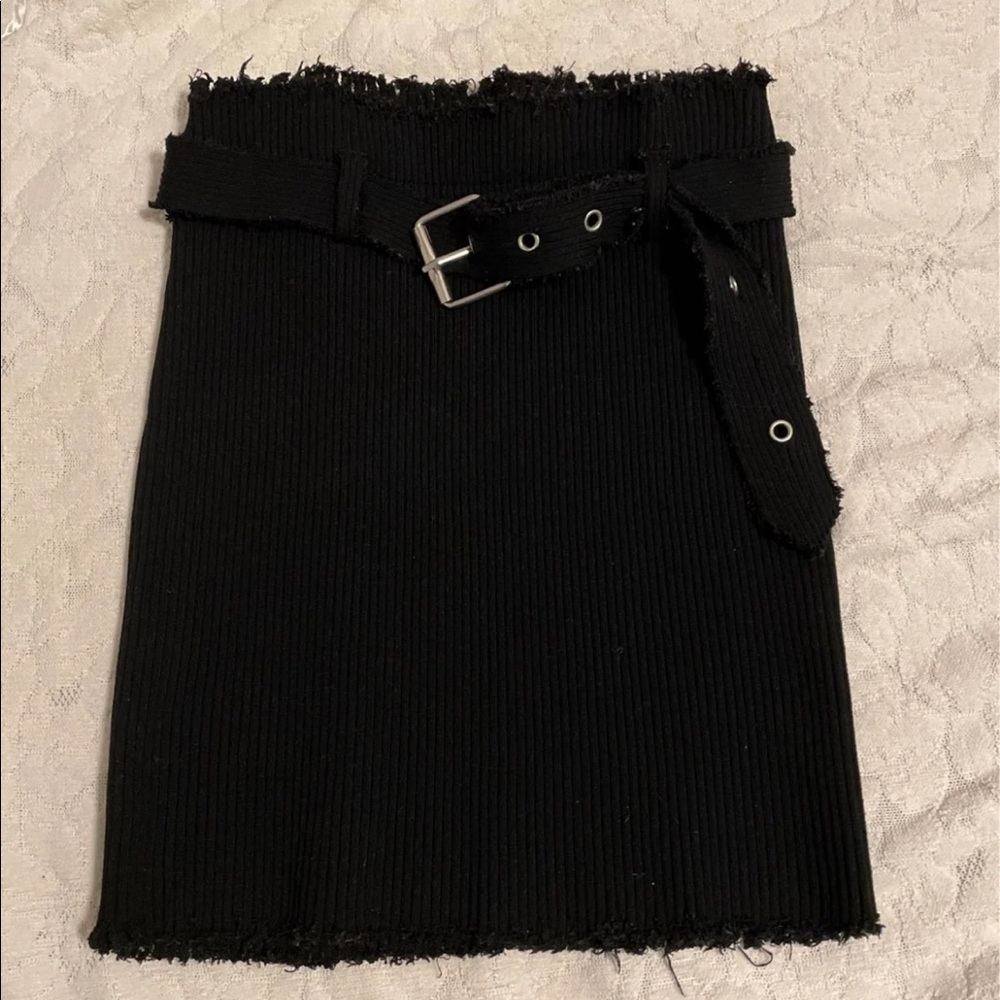 Ripped Black Mini Skirt with Belt